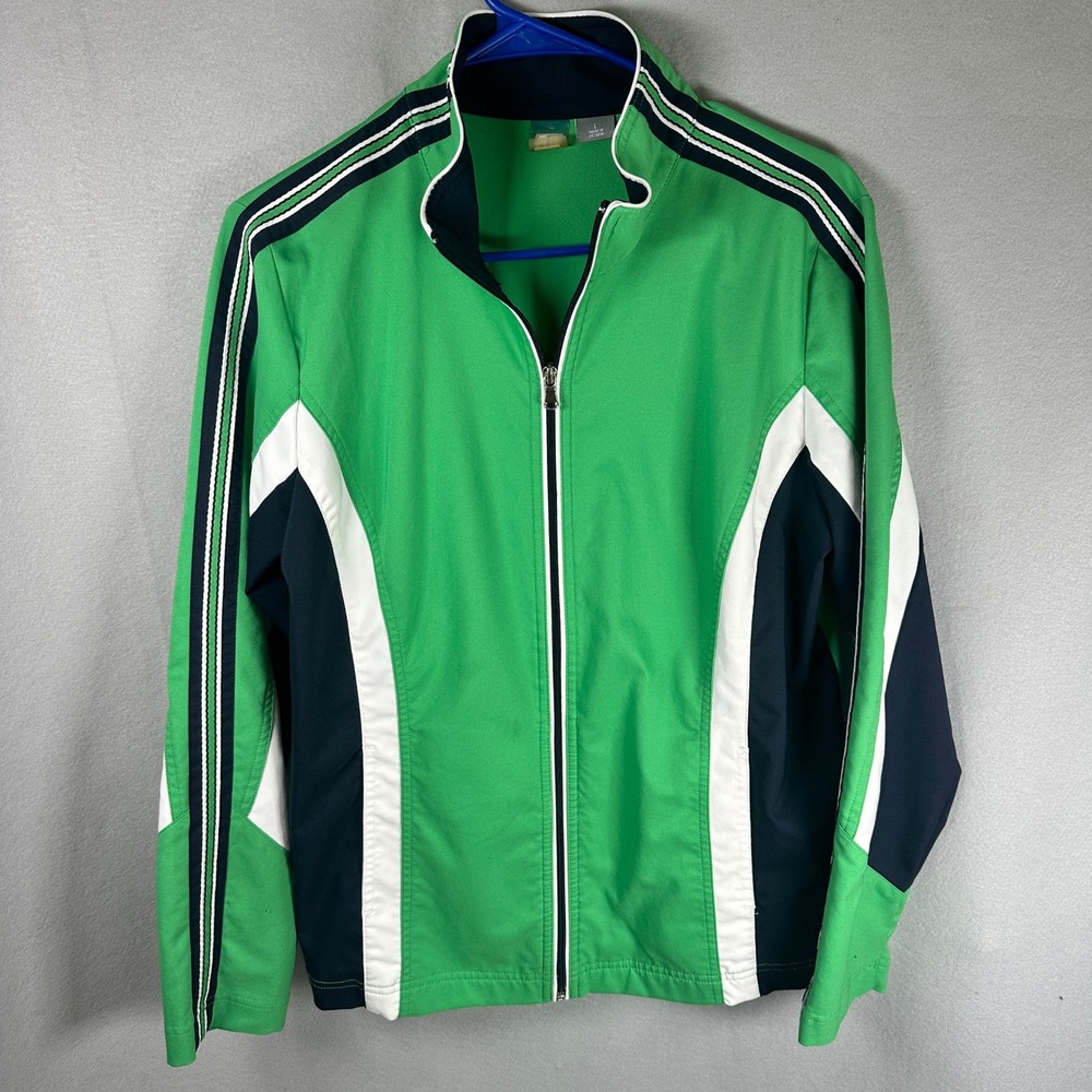 VTG Sport Women's Track Jacket Large Green Navy White Full Zip Performance